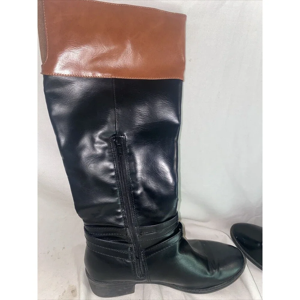 SO Trixie Equestrian Riding Faux Leather Boots Knee High 6.5 MedTwo Tone Tall